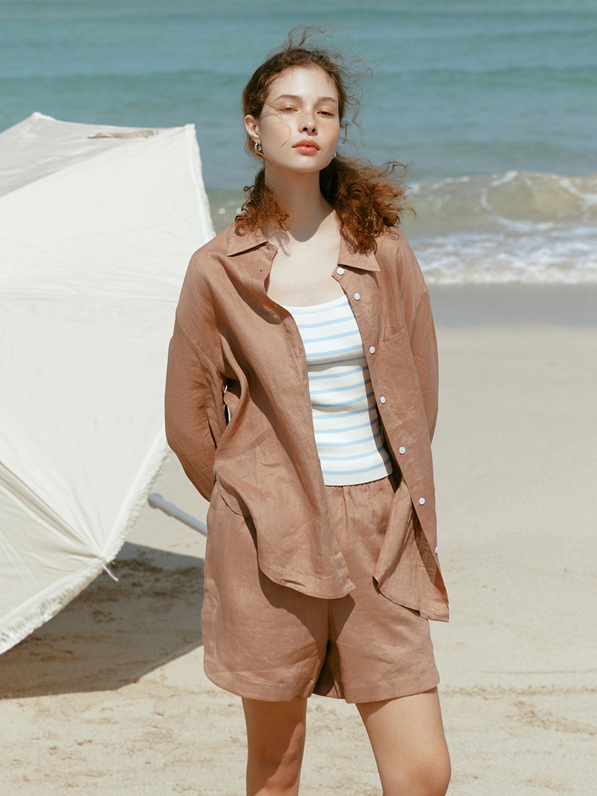 르니나(LENINA) LONA overfit linen shirt_BROWN