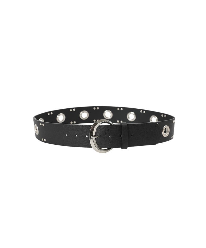 EYELET LEATHER BELT [Black]
