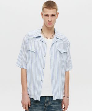 라이크 린넨 웨스턴 스트라이프 셔츠 블루