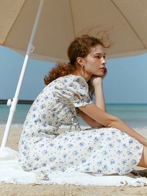 RIONA flower puff sleeve dress_BLUE