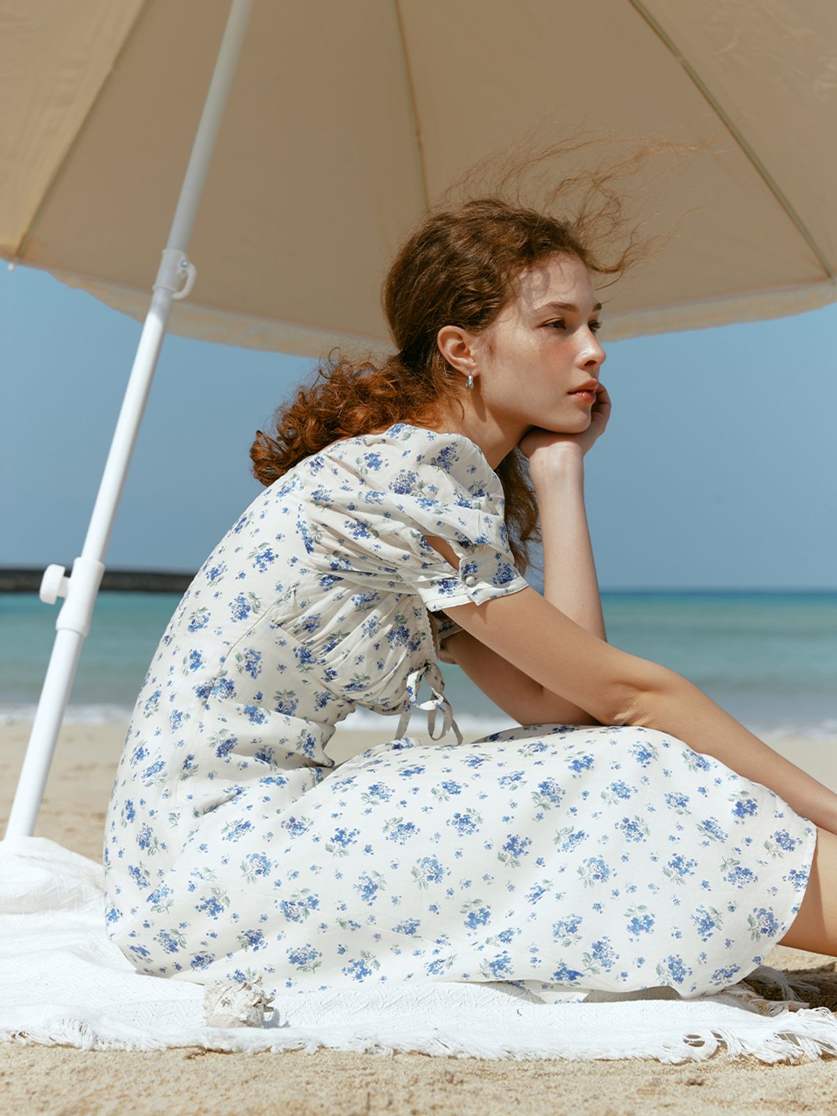 르니나(LENINA) RIONA flower puff sleeve dress_BLUE
