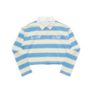 여성 블루 스트라이프 카라넥 티셔츠 (MGIBB8769)