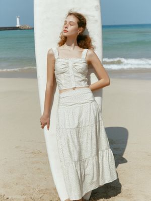 ROUMI shirring long skirt_BEIGE