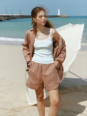 LONA linen half pants_BROWN