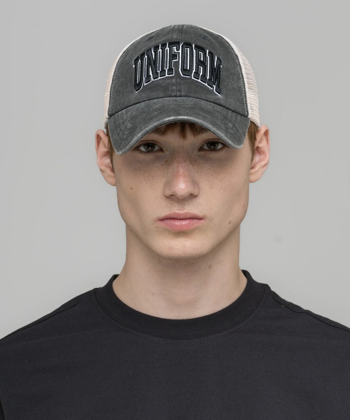 032씨(032C) (U) 럭키 스트라이크 캡 워시드 블랙 더티 화이트 메쉬 LUCKY STRIKE CAP WASHED BLACK DIRTY WHITE MESH
