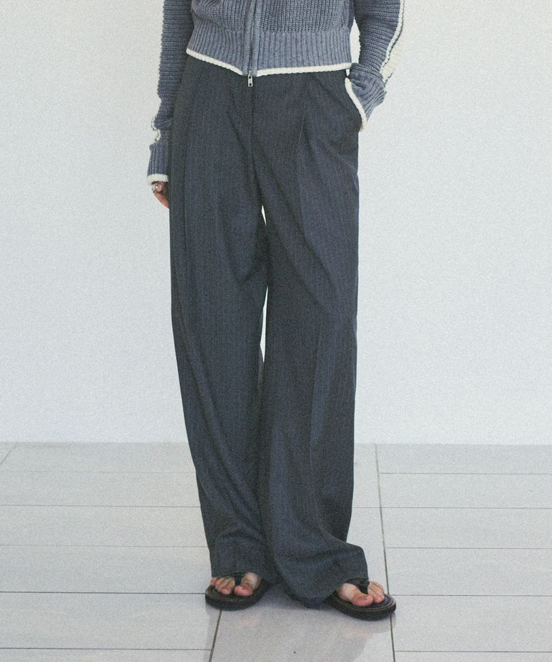 90s Retro Pin Stripe One-tuck Slacks_CTB519(Grey)