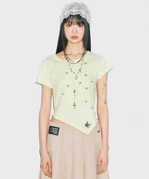 T10.00 Unbalanced Short-sleeved Print T-shirt_Lime