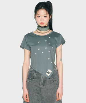 T10.00 Unbalanced Short-sleeved Print T-shirt_Khaki