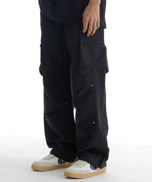 와이드 파라슈트 카고 스트링 사방스판 리벳 팬츠