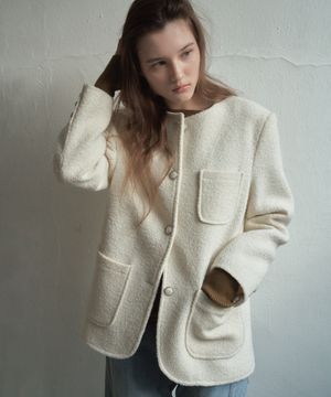 울 블렌드 오버핏 웨스턴 트위드 재킷_CTO124(크림)