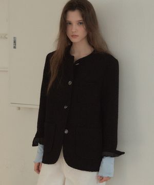 울 블렌드 오버핏 웨스턴 트위드 재킷_CTO124(블랙)