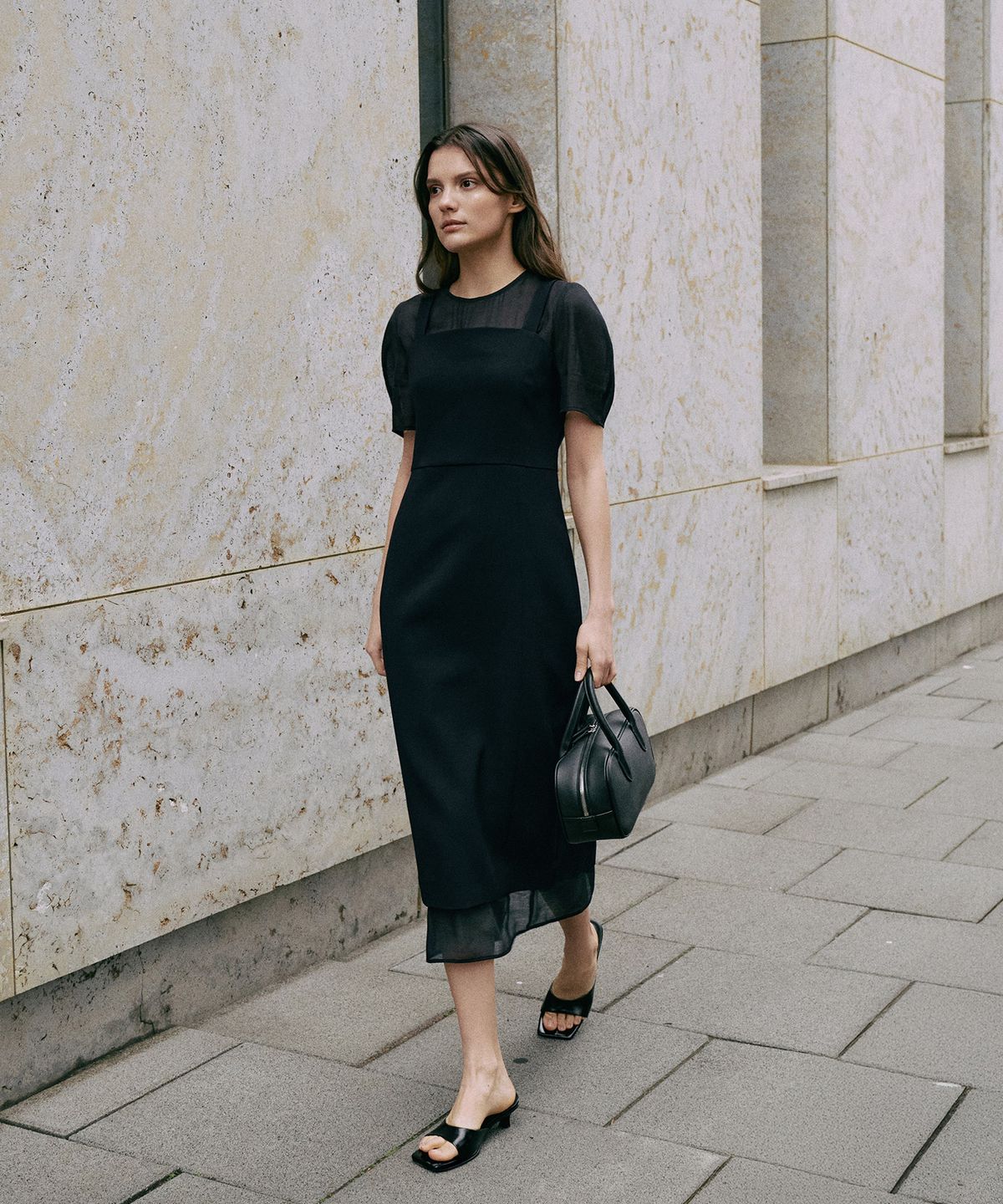 라메레이(LAMEREI) Sheer Balloon Dress[LMBFSU25DR5809]-Black