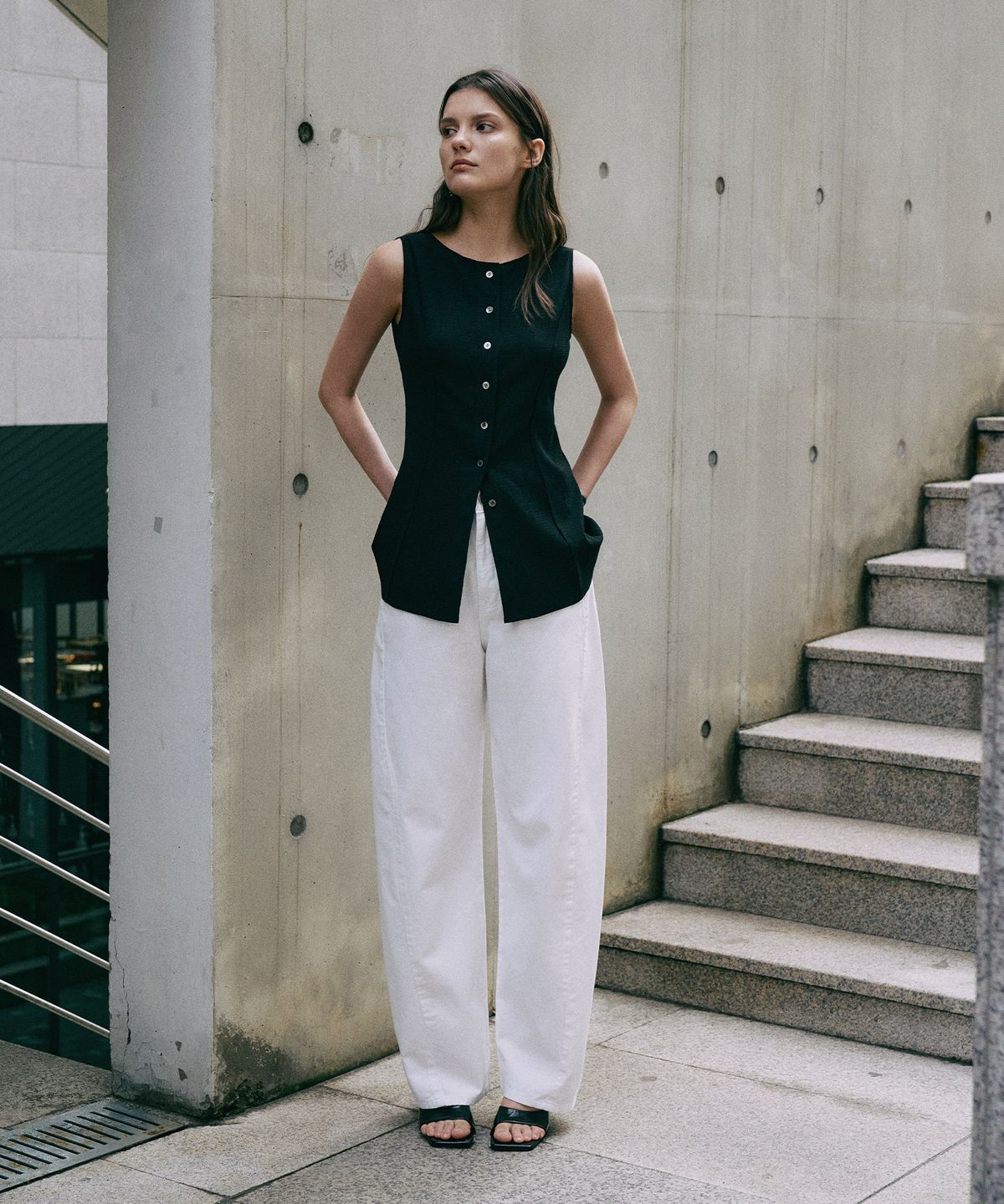 라메레이(LAMEREI) [기장선택]Curved Pants[LMBESUDN5210]-White