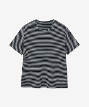 스트라이프 유넥 반팔 티셔츠 [블랙]