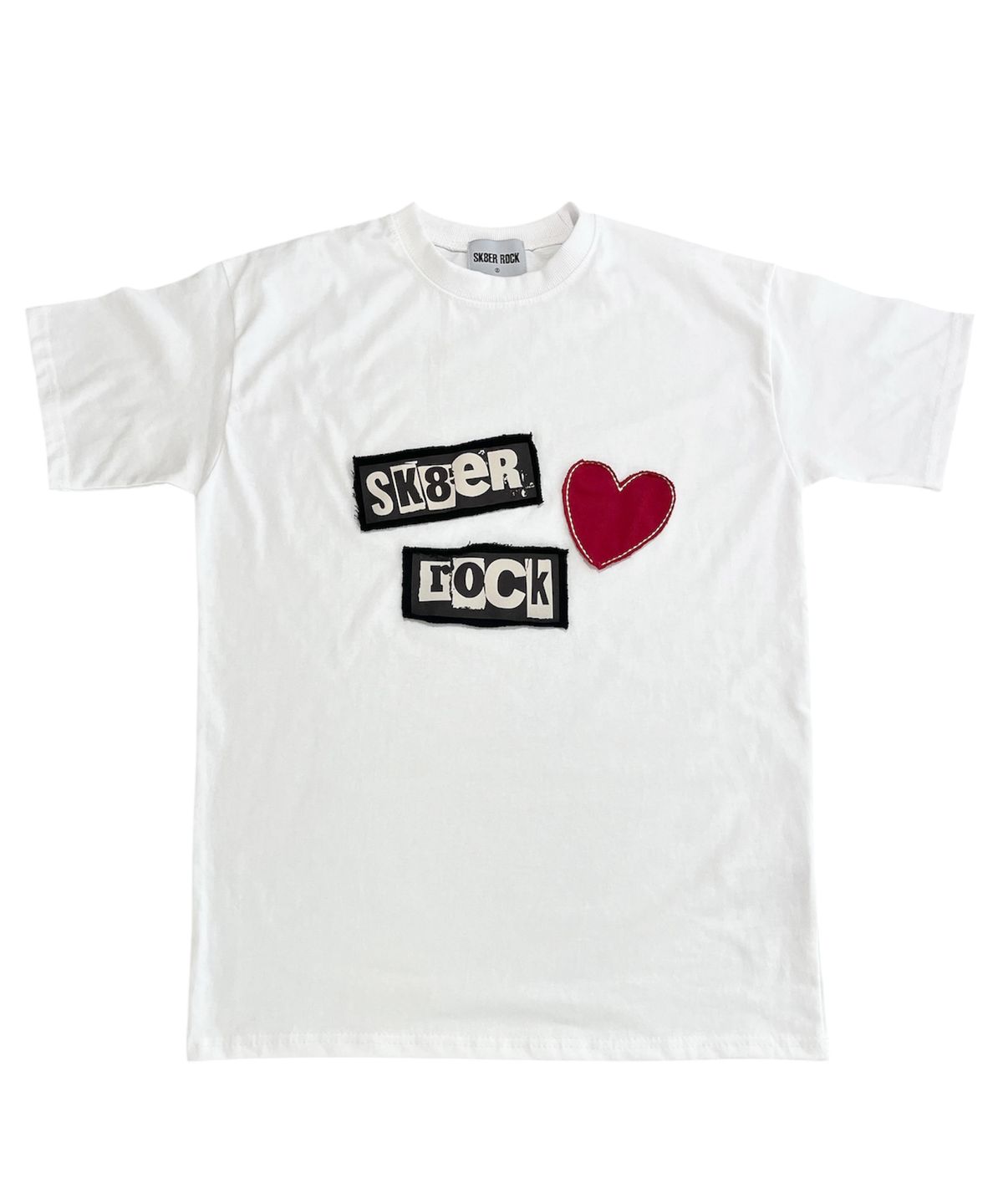 스케이터락(SK8ER ROCK) Love Rock Patchwork T-shirt ((white))
