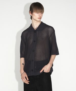 [런웨이] 무궁 크로셰 하프 셔츠_차콜