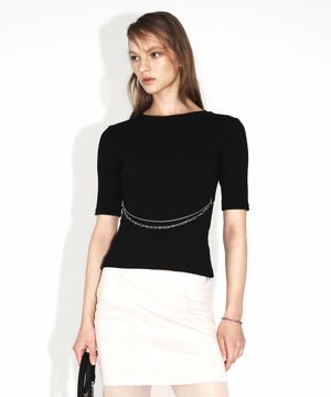 더블 체인 타이트 티셔츠_블랙