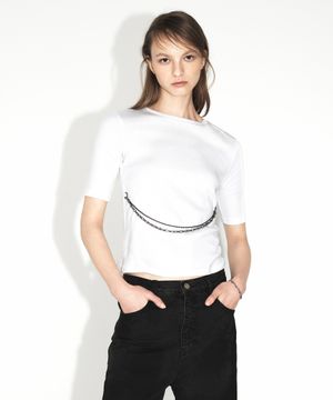 더블 체인 타이트 티셔츠_화이트