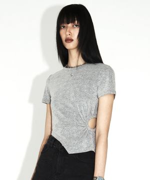 언밸런스 컷 아웃 티셔츠_그레이