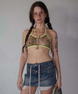 Apron Layered Mini Skirt Mid Blue