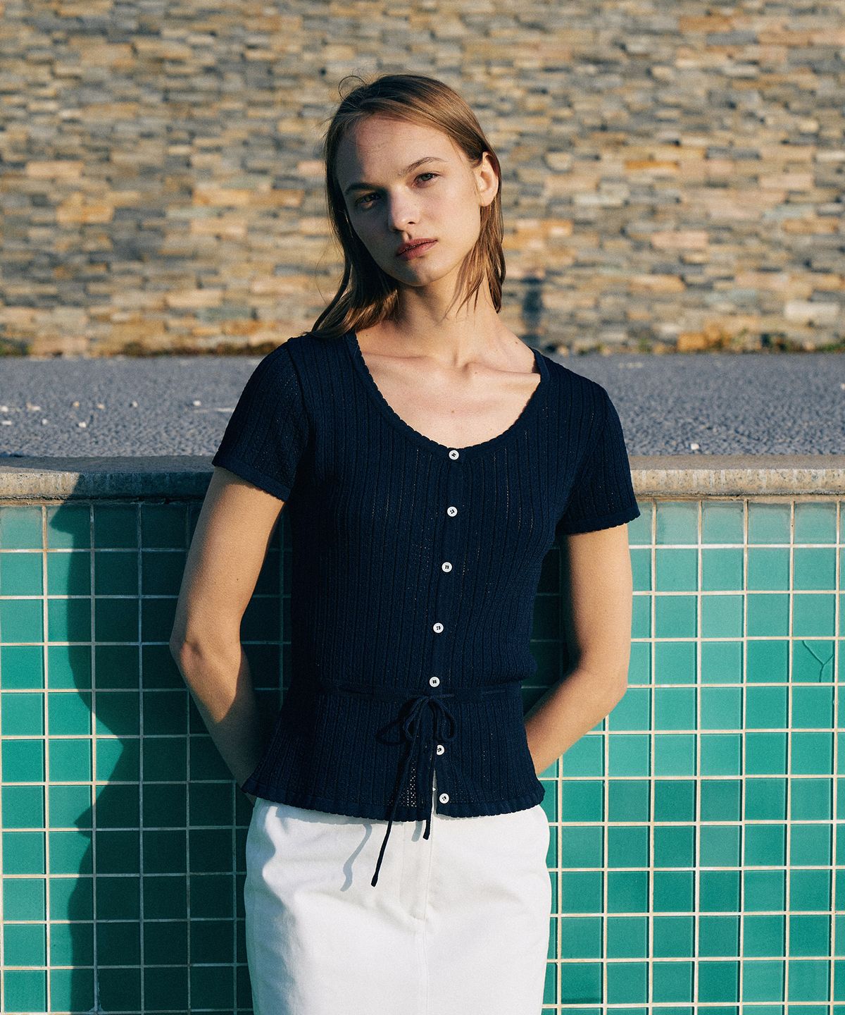 라메레이(LAMEREI) String Half Sleeve Cardigan[LMBESUKN279]-2color