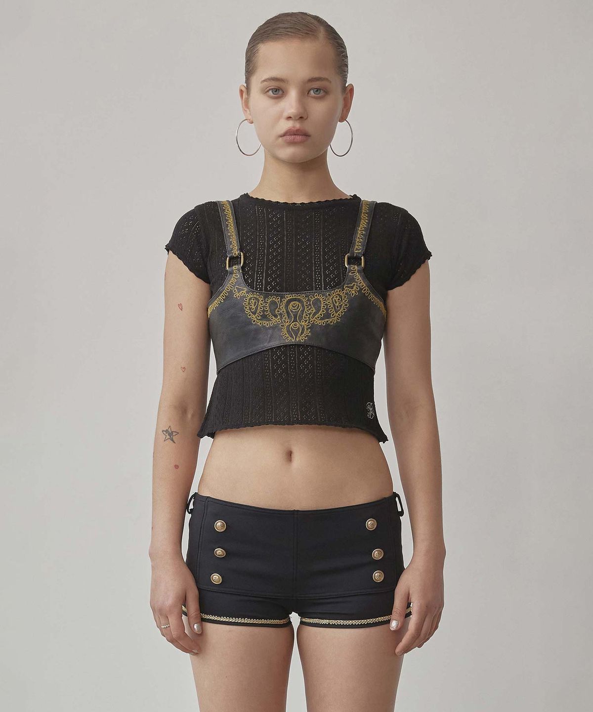 스컬프터(SCULPTOR) Eyelet Knit Tee Black
