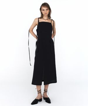 시어서커 카고 슬리브리스 원피스_차콜