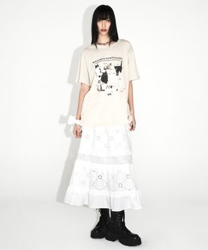 무궁 펀칭 코튼 레이스 프릴 롱 스커트_화이트