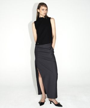 언발란스 스트라이프 맥시 스커트_차콜