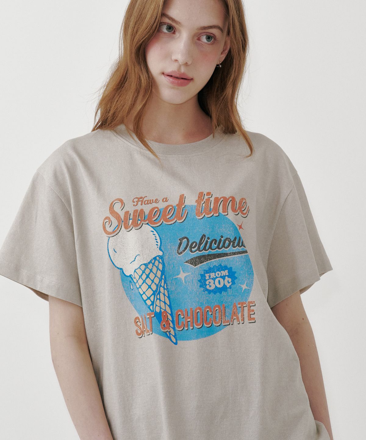 솔트앤초콜릿(SALT AND CHOCOLATE) [HAST] 스윗 콘 아이스크림 티셔츠 오트밀 4W2521002