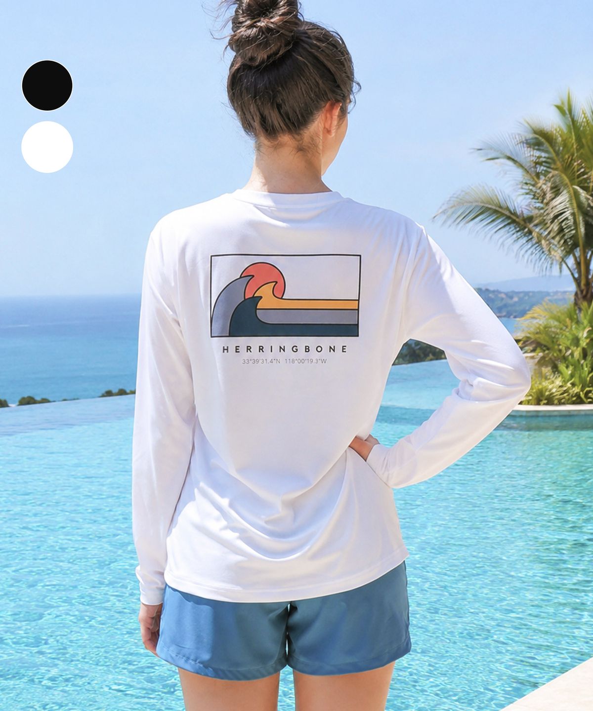 헤링본(HERRINGBONE) 여성 롱슬리브 세미 루즈핏 래쉬가드 상의 (2color) / RI374W