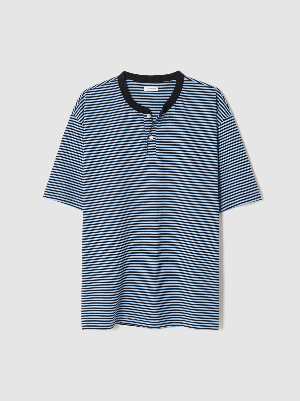 포커페이스(POKERFACE) STRIPE HENLEY NECK T-SHIRTS BLUE