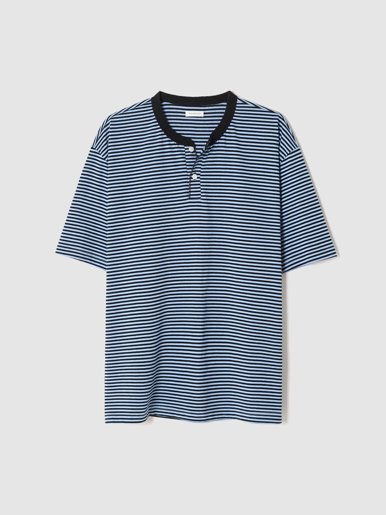 STRIPE HENLEY NECK T-SHIRTS BLUE