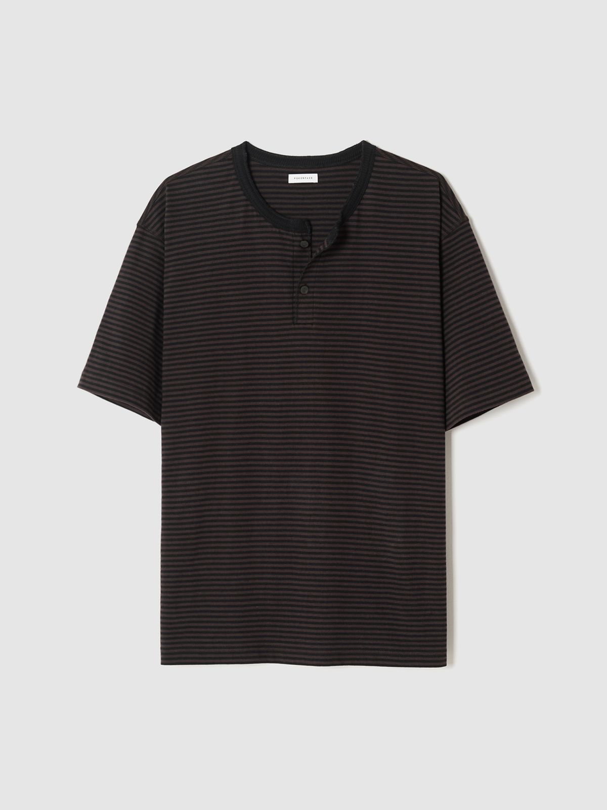 포커페이스(POKERFACE) STRIPE HENLEY NECK T-SHIRTS VINTAGE BROWN