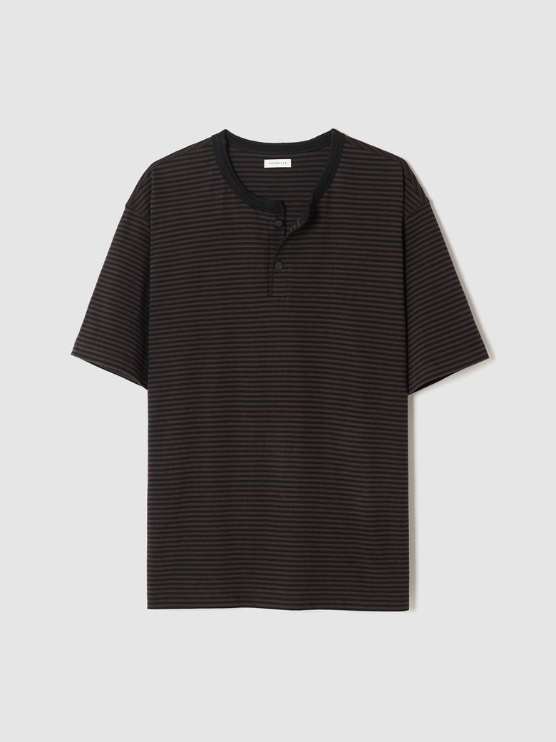 STRIPE HENLEY NECK T-SHIRTS VINTAGE BROWN