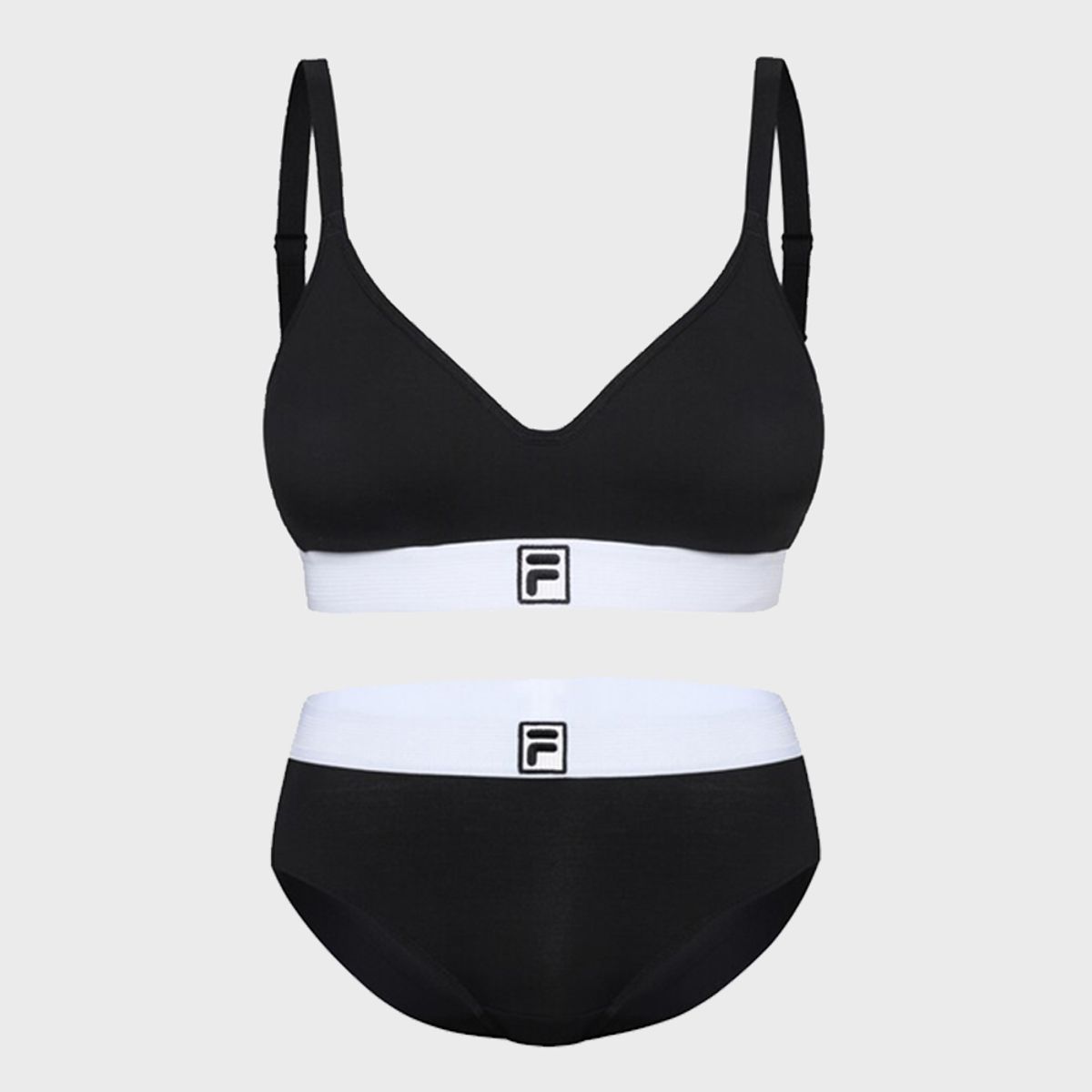휠라언더웨어(FILA UNDERWEAR) F코튼 볼륨 브라탑 팬티 세트(FI4BAH1111FBLK)