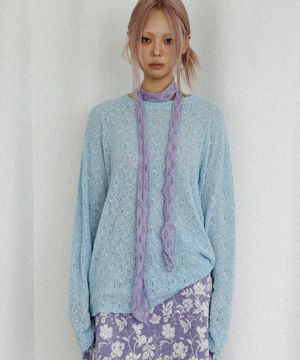 네트 래글런 슬리브 니트 티셔츠_스카이 블루