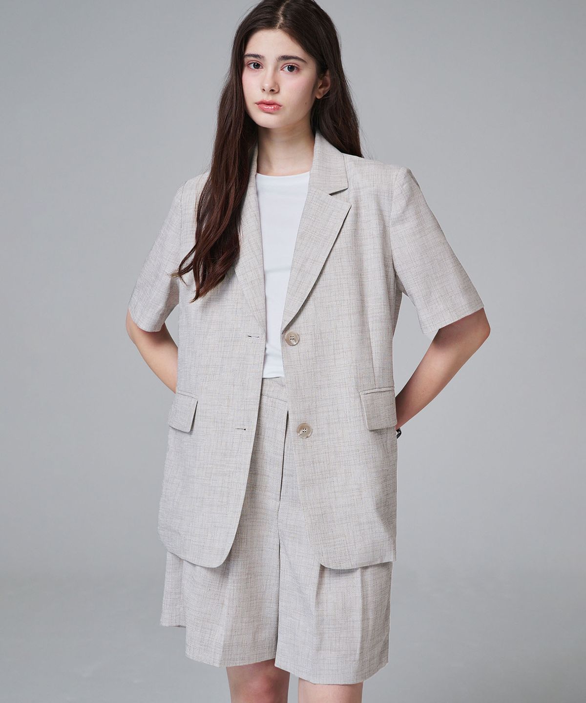 마롭(MALOUPE) 6607  썸머 반팔 자켓 셋업 (베이지)