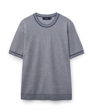 하프 슬리브 라운드 니트 블루그레이