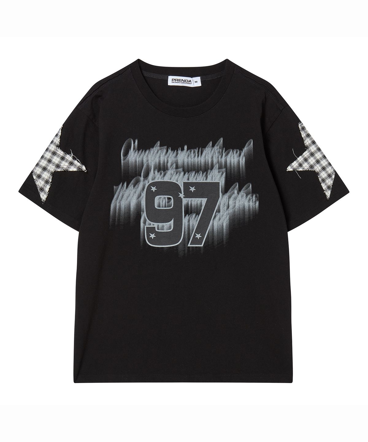 프렌다(PRENDA) LETTERING 97 CHECK STAR CREWNECK TEE BLACK