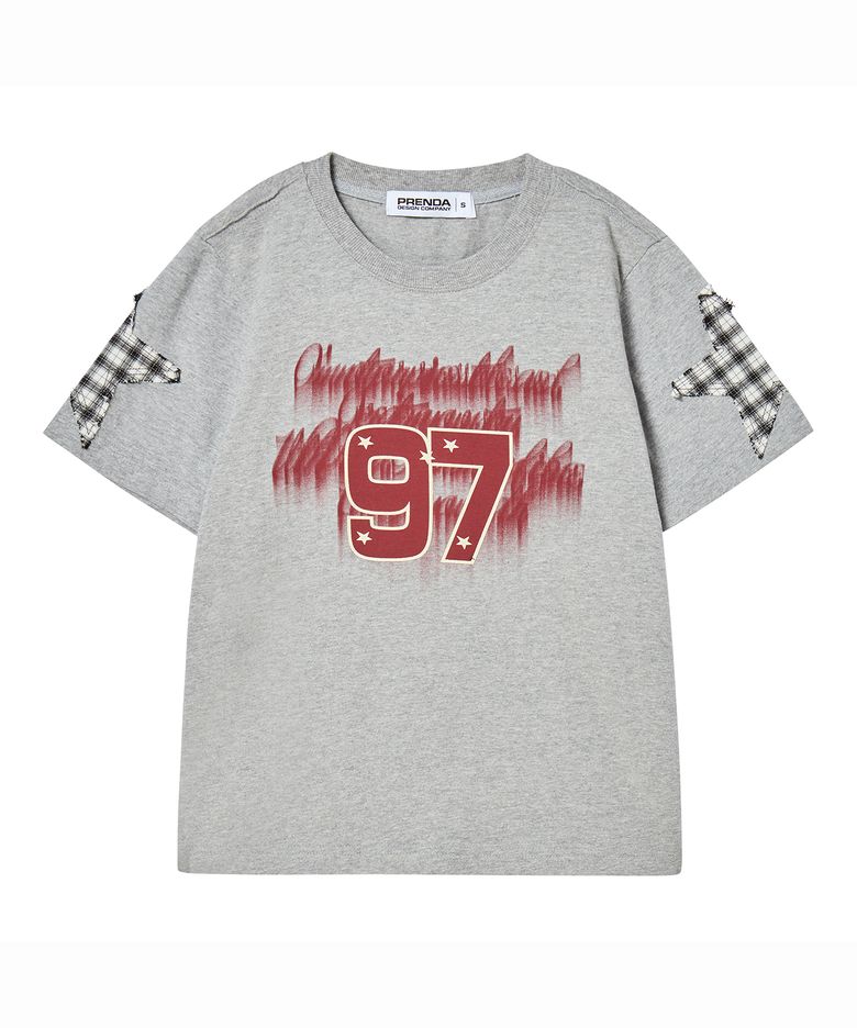 LETTERING 97 CHECK STAR CREWNECK TEE MELANGE GRAY