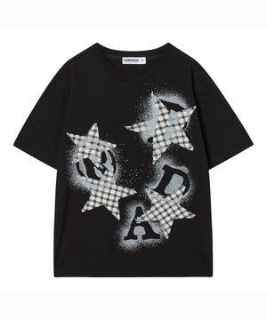 PRDA SPRAY BIG PATCH CHECK STAR CREWNECK TEE BLACK