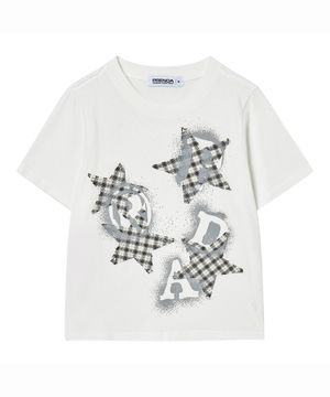 PRDA SPRAY BIG PATCH CHECK STAR CREWNECK TEE WHITE