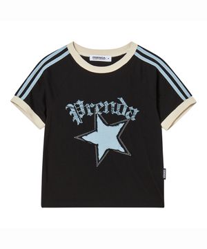 STAR CUT-OFF COLORING RAGLAN TEE BLACK