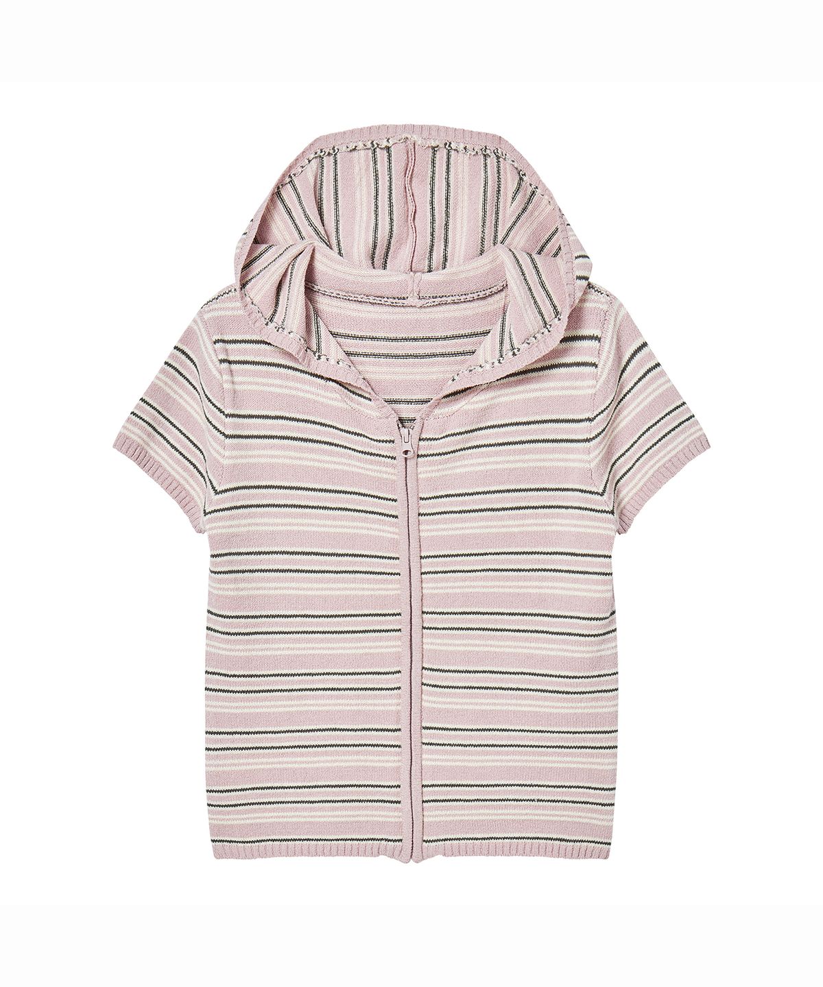 프렌다(PRENDA) PRENDA STRIPE KNIT ZIP-UP PINK