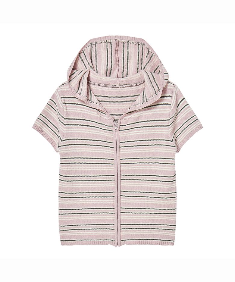 PRENDA STRIPE KNIT ZIP-UP PINK