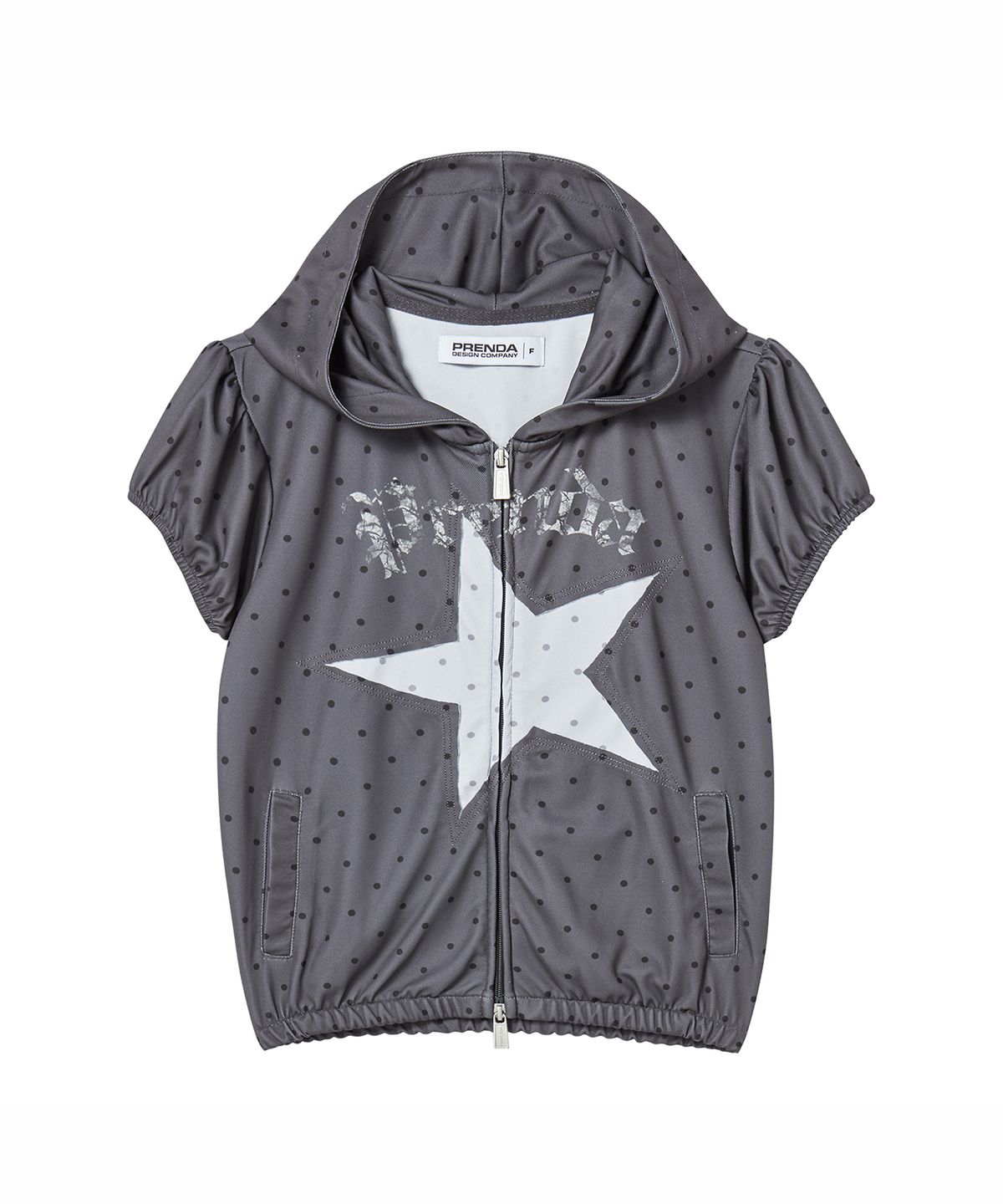 프렌다(PRENDA) CAT SHORT SLEEVE HOODIE ZIP-UP CHARCOAL