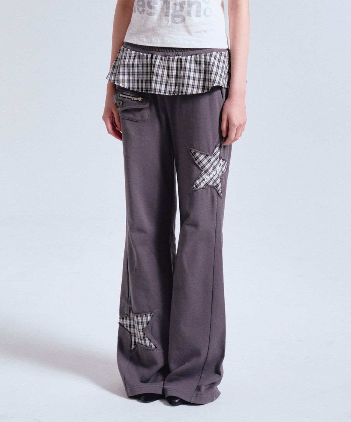 프렌다(PRENDA) CHECKED FRILL SKIRT CUT-OFF BOOTS CUT PANTS CHARCOAL