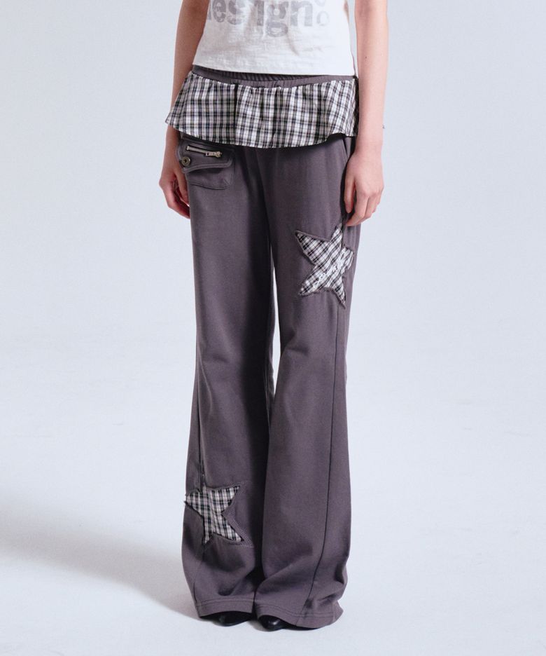 CHECKED FRILL SKIRT CUT-OFF BOOTS CUT PANTS CHARCOAL
