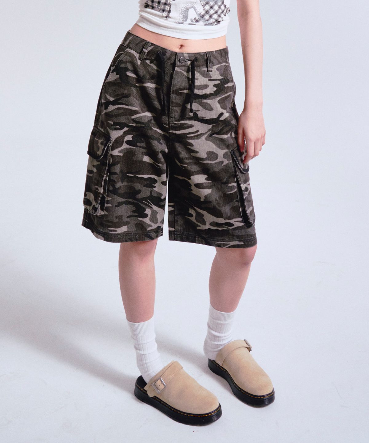프렌다(PRENDA) CAMO CARGO BERMUDA PANTS BLACK